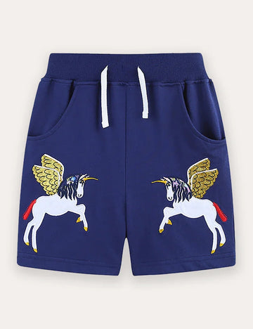 Unicorn Embroidered Cotton Shorts